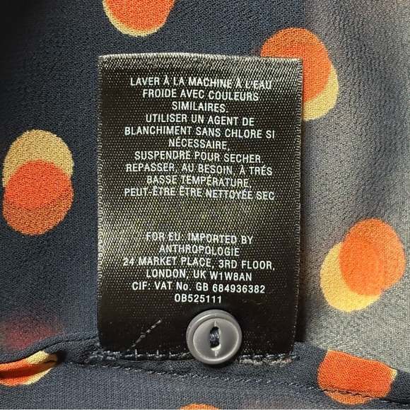 Maeve Anthropologie High Neck Sheer Polka Dot Ruffle Blouse Size 2 Navy Orange - Picture 10 of 10